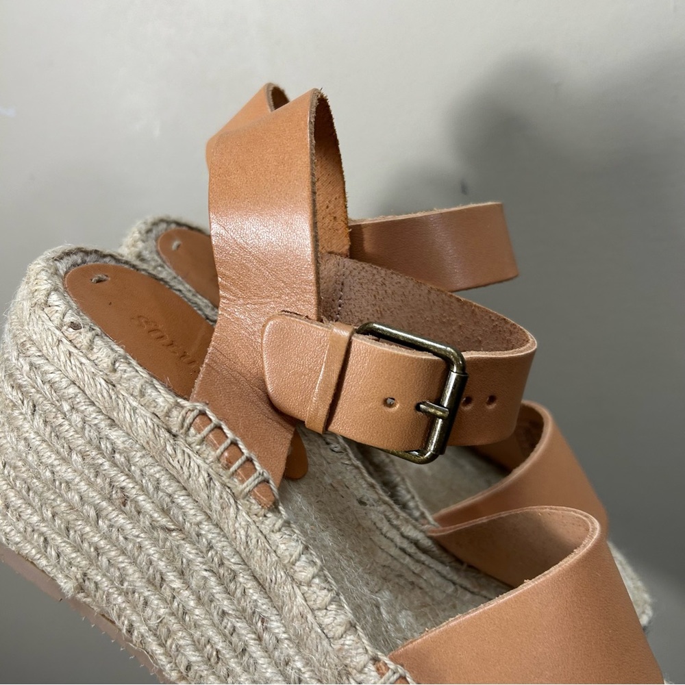 Madewell Cognac Leather Espadrille Wedge Sandals - Picture 8 of 11